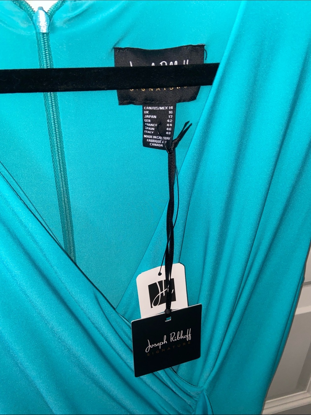 Joseph Ribkoff Wrap Style Teal Ruffle Waterfall Dress NWT - Picture 6 of 8
